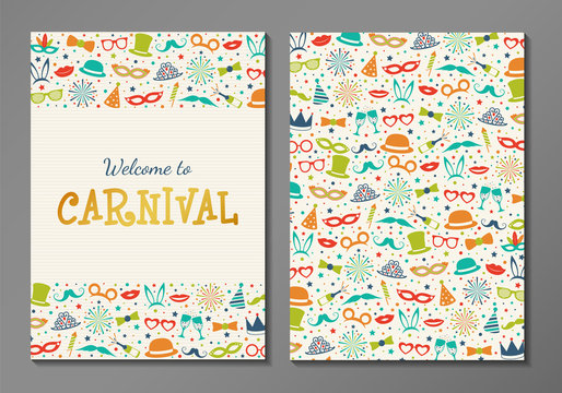 Design of card for Carnival Party - two sided invitation. Vector.