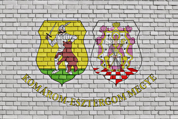 flag of Komarom-Esztergom County painted on brick wall
