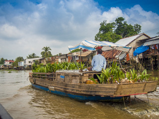 Boat sailing through the mekong delta