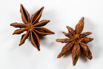 Star anise on a white background close up