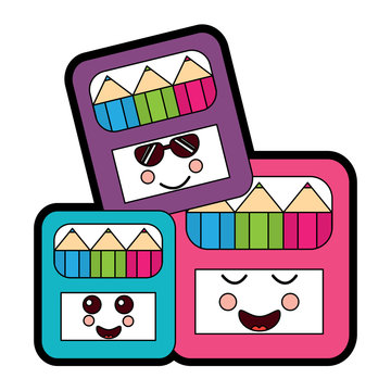 funny cartoon school colors in box kawaii vector illustration