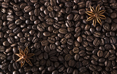 Texture of mouth-watering coffee seeds with high contrast
