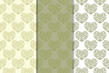Set of olive hearts as seamless pattern. Romantic backgrounds
