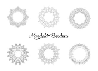 Set of Victorian round frame, border mandala. Decorative vintage Indian vector pattern. Hand drawn abstract background. Wedding invitation, greeting card, scrapbook, holidays. Ornamental tattoo design