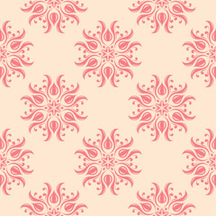 Red floral seamless pattern on beige background