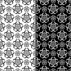 Black and white floral seamless patterns. Set of backgrounds
