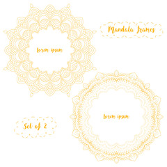 Mandala frame vector isolated illustration on white background. Round floral ornament with decorative foil. Design for fashion banner, tag, photo album, logo, label, greeting card, wedding invitation