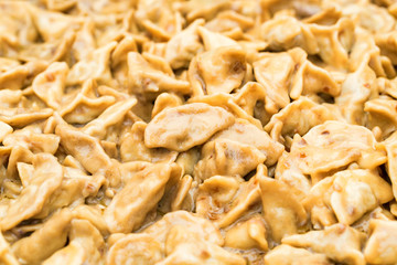 Close-up of meat dumplings or pelmeni