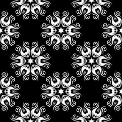 White floral seamless pattern on black background