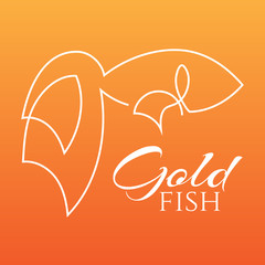 Fototapeta premium Continuous line fish with beautiful tail. Abstract modern decoration, logo. Vector illustration. One line drawing of fish form. Fancy line art. White silhouette. Trendy concept for card, banner