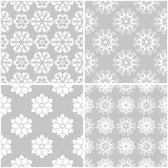 Floral patterns. Set of gray and white seamless backgrounds