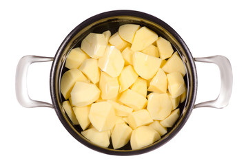 A pot of peeled potatoes