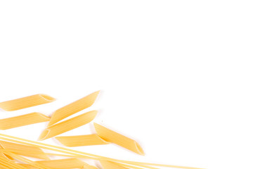 Macaroni of spaghetti feathers on a white background