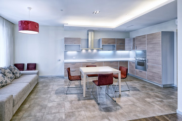 Interior design modern kitchen in the new house.