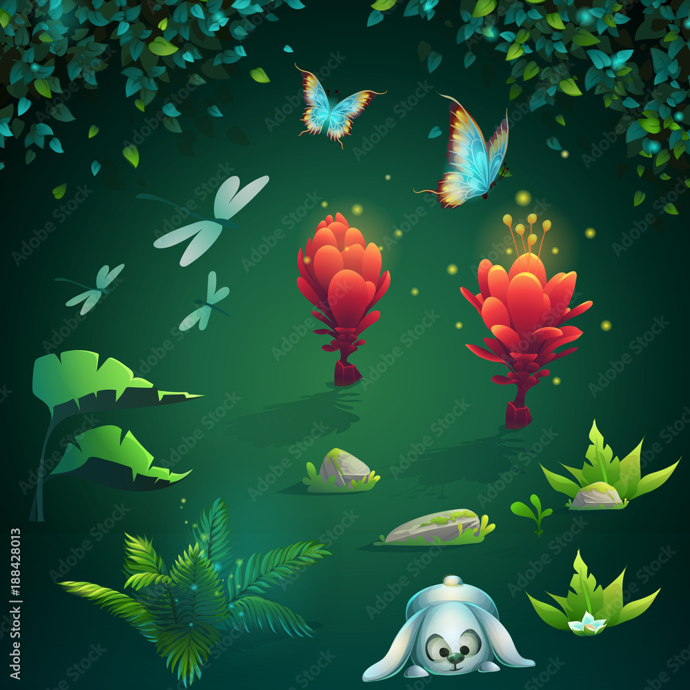 Poster set of differenr elements on green background