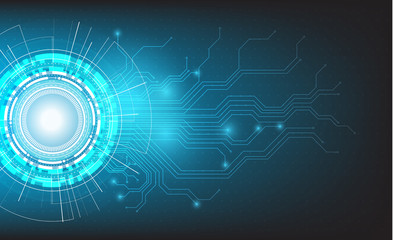 Obraz premium Vector circle technology with circuit board on blue color background.