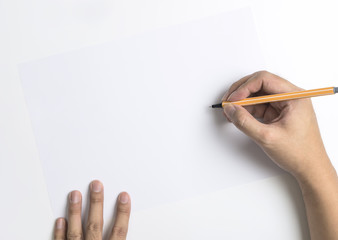 Hand writing on to a white copy space for text and massage banner