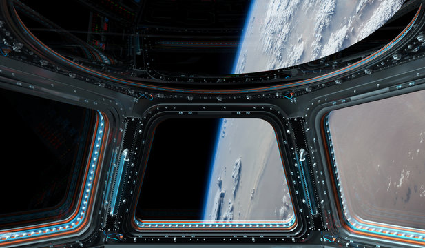View of planet Earth from a space station window 3D rendering elements of this image furnished by NASA