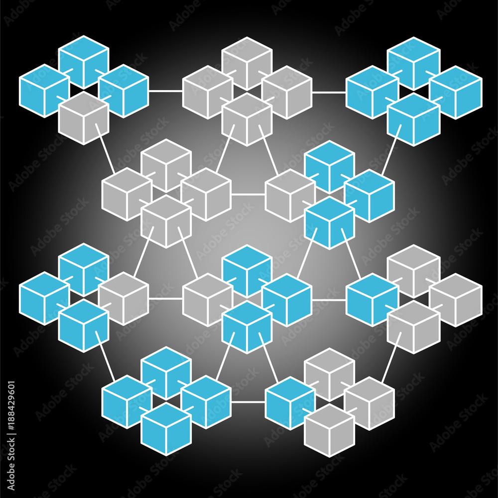 Aufkleber isometric block chain vector. networking block chain concept. vector illustration.