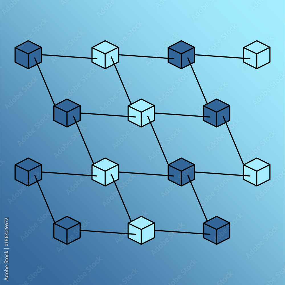 Aufkleber isometric block chain vector. networking block chain concept. vector illustration.