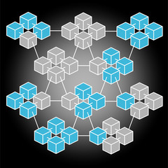Isometric block chain vector. Networking block chain concept. Vector illustration.