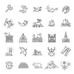 City sights vector icons. Norway landmark. © tettygreen