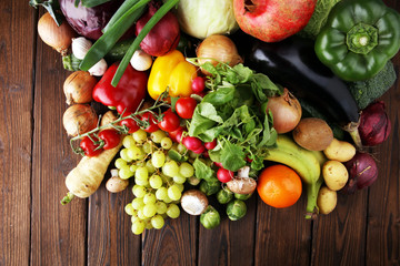 Composition with variety of raw organic vegetables and fruits. Balanced diet