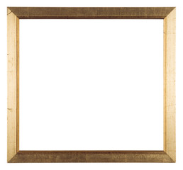 Fototapeta premium Empty picture frame isolated on white, landscape format, heavily distressed gilt finish