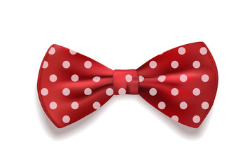 Red bow tie polka dots isolated on white background. Vector illustration.