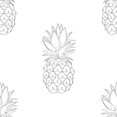 2d lined pineapple fruit contour abstract seamless pattern on white background. Available in high-resolution jpeg & editable eps, can be used for wallpaper, pattern, web, textures, graphic & printing