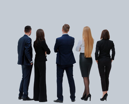 Business People From The Back - Looking At Something Over A White Background.