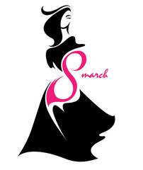 Women's day. Illustration vector of women silhouette icon, women body in black dress.