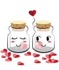 Happy valentine day, Cartoon bottle keeping heart.