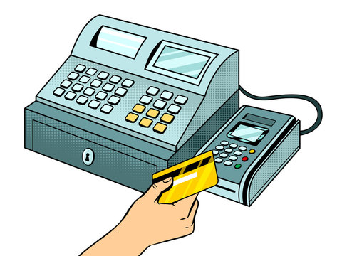 recommend clip art: Cash register with pos terminal pop art vector