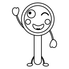 kawaii cute funny magnifying glass vector illustration outline design
