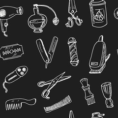 Hand drawn doodle barbershop seamless pattern
