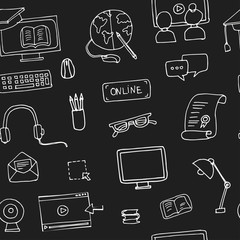 Hand drawn doodle online education seamless pattern