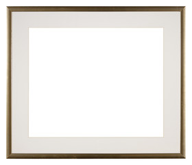 Empty picture frame isolated on white,  contemporary gold