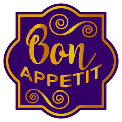 Bon Appetit lettering, custom writing isolated on white background. Vector illustration.