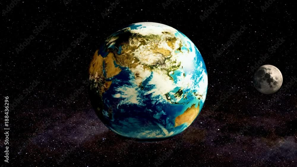 Poster moon rotation around the earth animation, 3d rendering