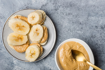 Light Healthy Snack made from Banana Slices and Cashew Butter