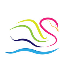Swan, line art vector symbol