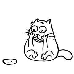 Cat is shocked by the cucumber. Isolated vector illustration