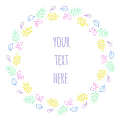 Hand drawn vector decorative frame for your design. Leaves elements.