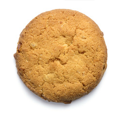 single oat cookie isolated on white background