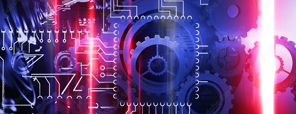 Poster composite image of group of cogs on white background