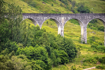 Fototapeta na wymiar Glenfinnan Viaduct. Harry Potter film location. Scotland, United Kingdom August 2016