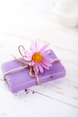Handmade soap of lilac color.