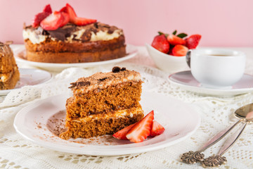Coffee cake, Strawberries and Coffee