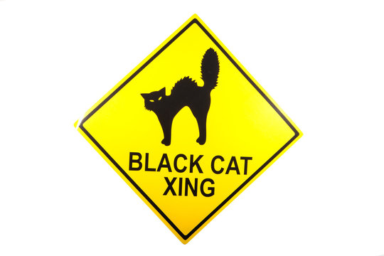 A black cat crossing sign for Halloween